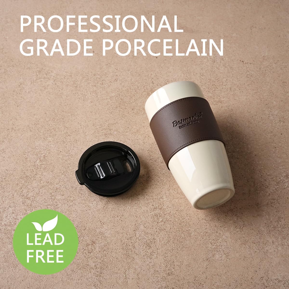 Ceramic Trave Coffeel Mug with Lid, 21 oz, Portable Coffee Cup for Car Cup Holder, Microwave and Dishwasher Safe, Reactive Glaze