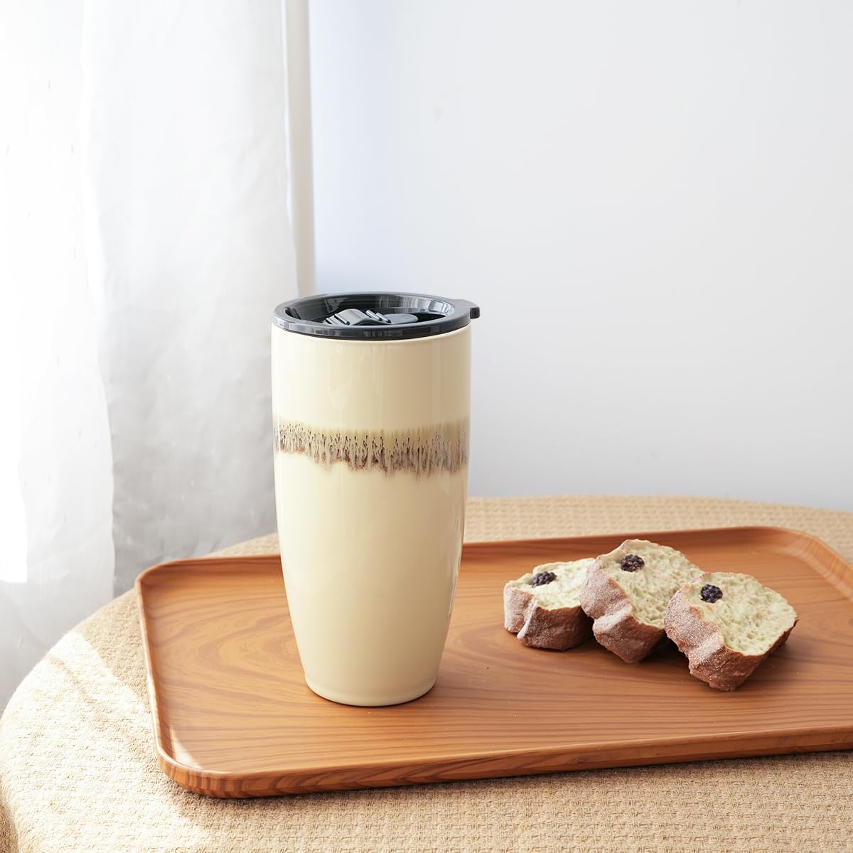 Ceramic Trave Coffeel Mug with Lid, 21 oz, Portable Coffee Cup for Car Cup Holder, Microwave and Dishwasher Safe, Reactive Glaze