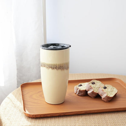 Ceramic Trave Coffeel Mug with Lid, 21 oz, Portable Coffee Cup for Car Cup Holder, Microwave and Dishwasher Safe, Reactive Glaze