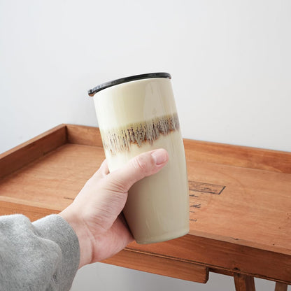 Ceramic Trave Coffeel Mug with Lid, 21 oz, Portable Coffee Cup for Car Cup Holder, Microwave and Dishwasher Safe, Reactive Glaze