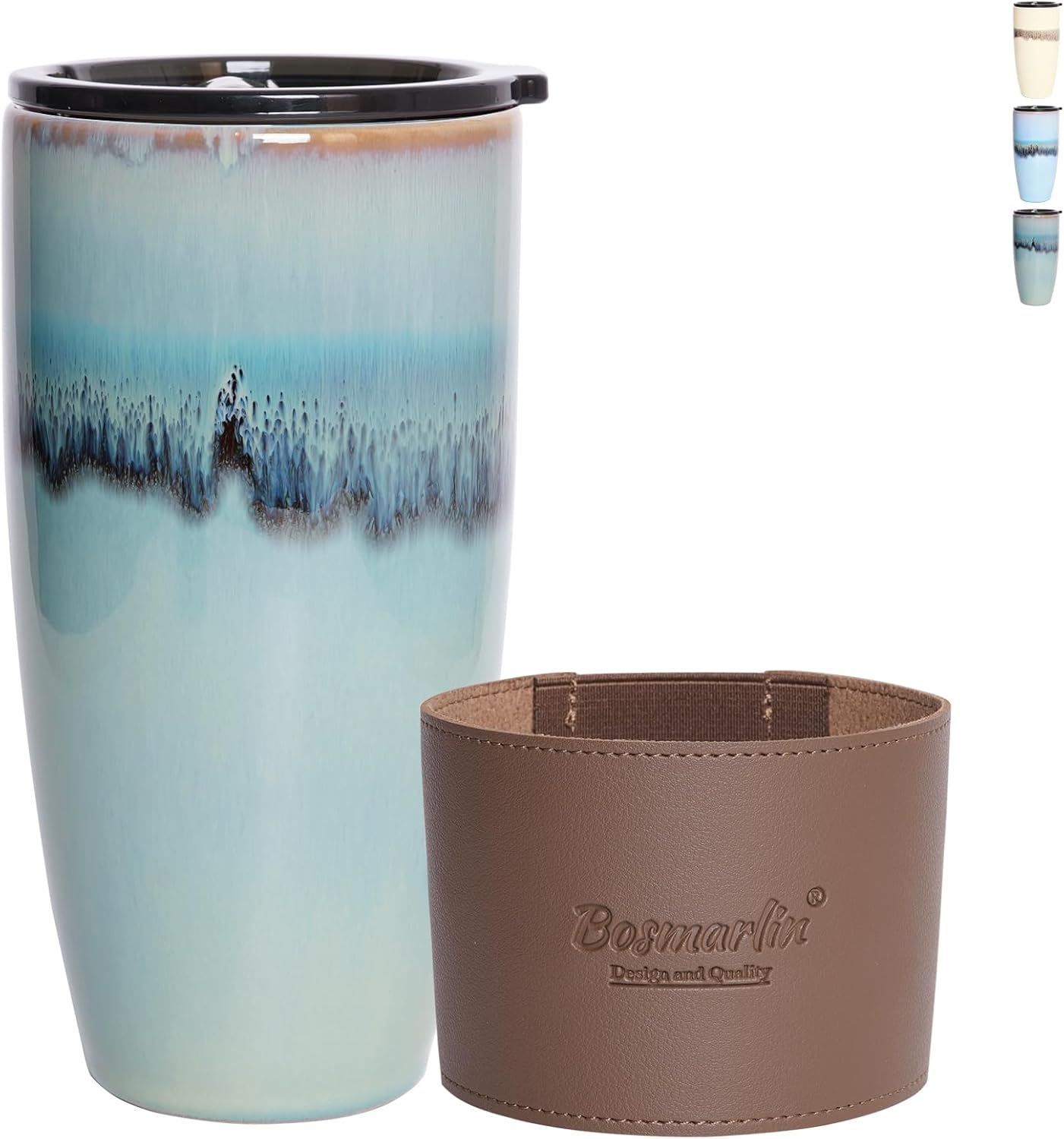 Ceramic Trave Coffeel Mug with Lid, 21 oz, Portable Coffee Cup for Car Cup Holder, Microwave and Dishwasher Safe, Reactive Glaze