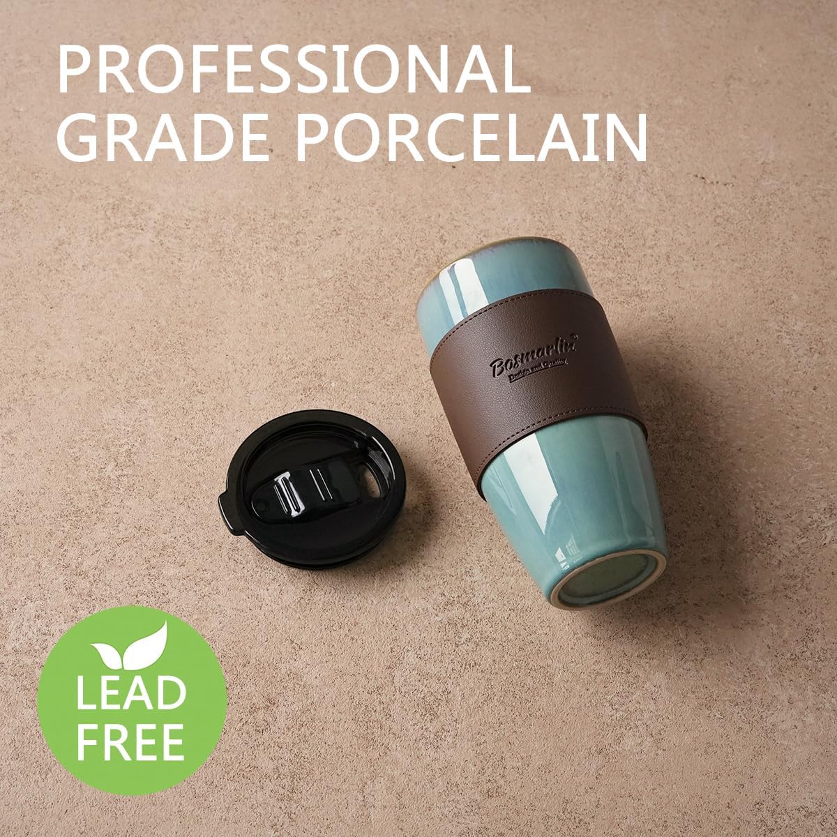 Ceramic Trave Coffeel Mug with Lid, 21 oz, Portable Coffee Cup for Car Cup Holder, Microwave and Dishwasher Safe, Reactive Glaze