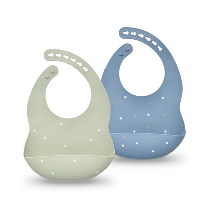 Silicone Baby Bibs 2 Sets, Adjustable Waterproof Baby Bibs(Green+Cyan)