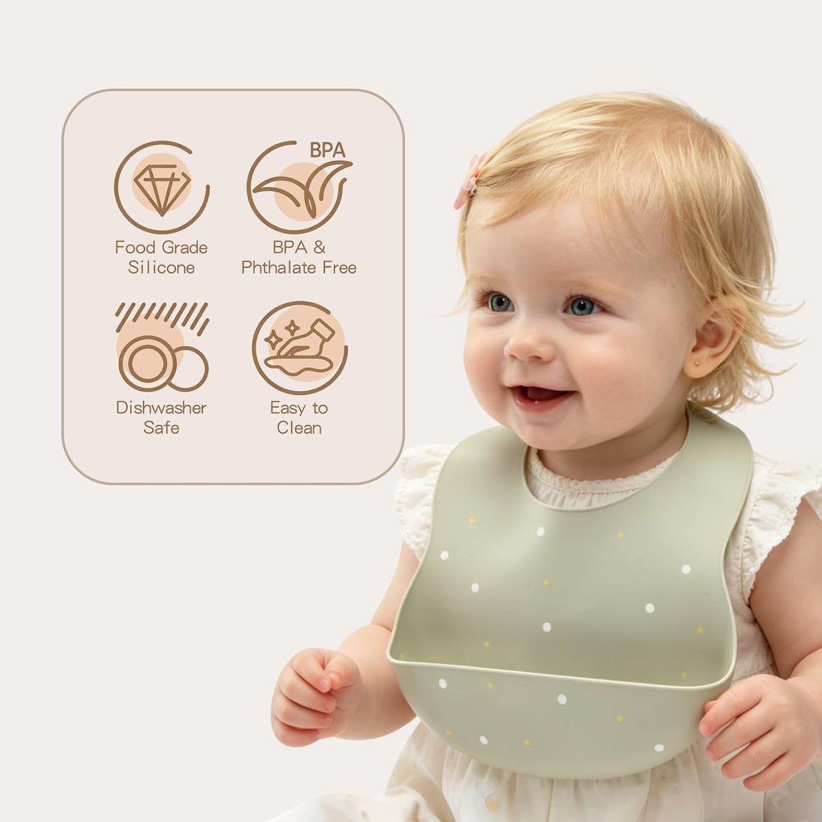 Silicone Baby Bibs 2 Sets, Adjustable Waterproof Baby Bibs(Green+Cyan)