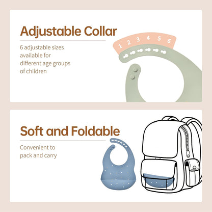 Silicone Baby Bibs 2 Sets, Adjustable Waterproof Baby Bibs(Green+Cyan)