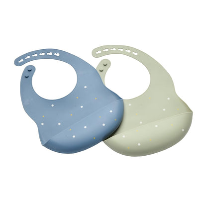 Silicone Baby Bibs 2 Sets, Adjustable Waterproof Baby Bibs(Green+Cyan)