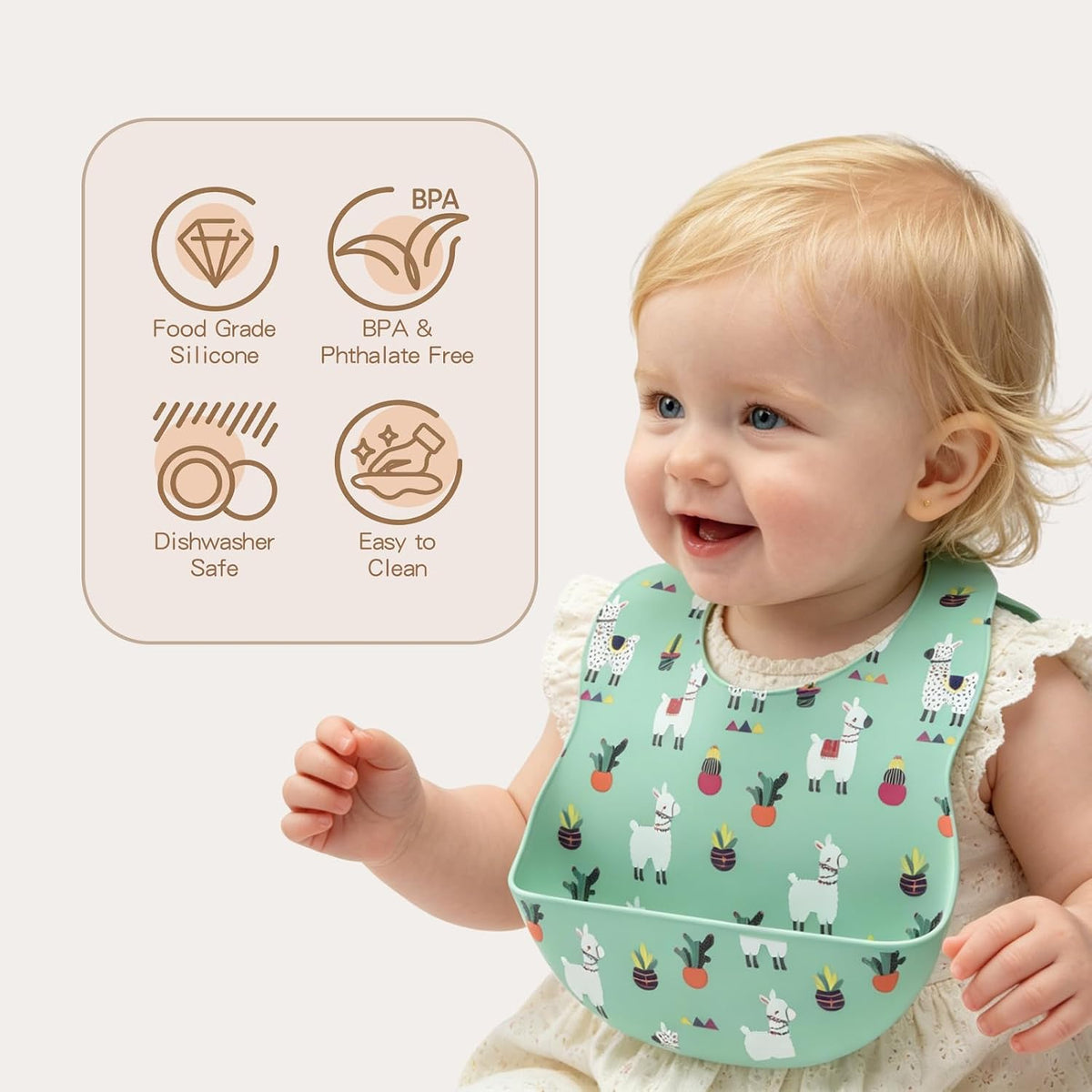 Silicone Baby Bibs 2 Sets, Adjustable Waterproof Baby Bibs(Green+Cyan)
