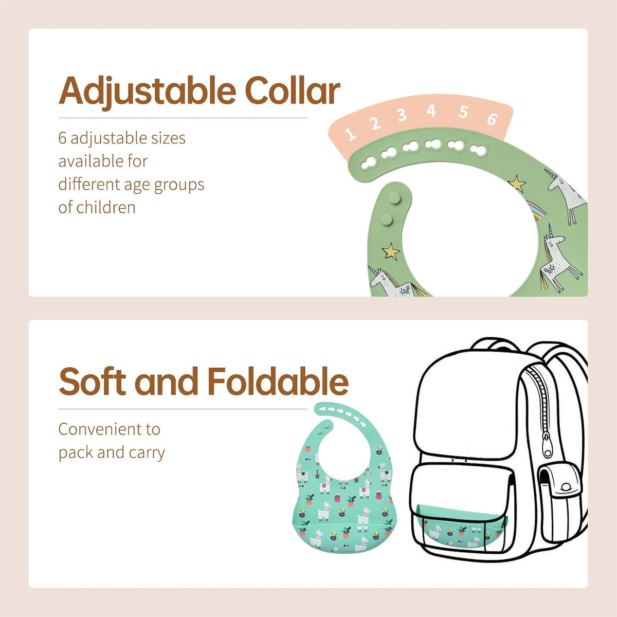 Silicone Baby Bibs 2 Sets, Adjustable Waterproof Baby Bibs(Green+Cyan)