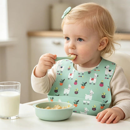 Silicone Baby Bibs 2 Sets, Adjustable Waterproof Baby Bibs(Green+Cyan)