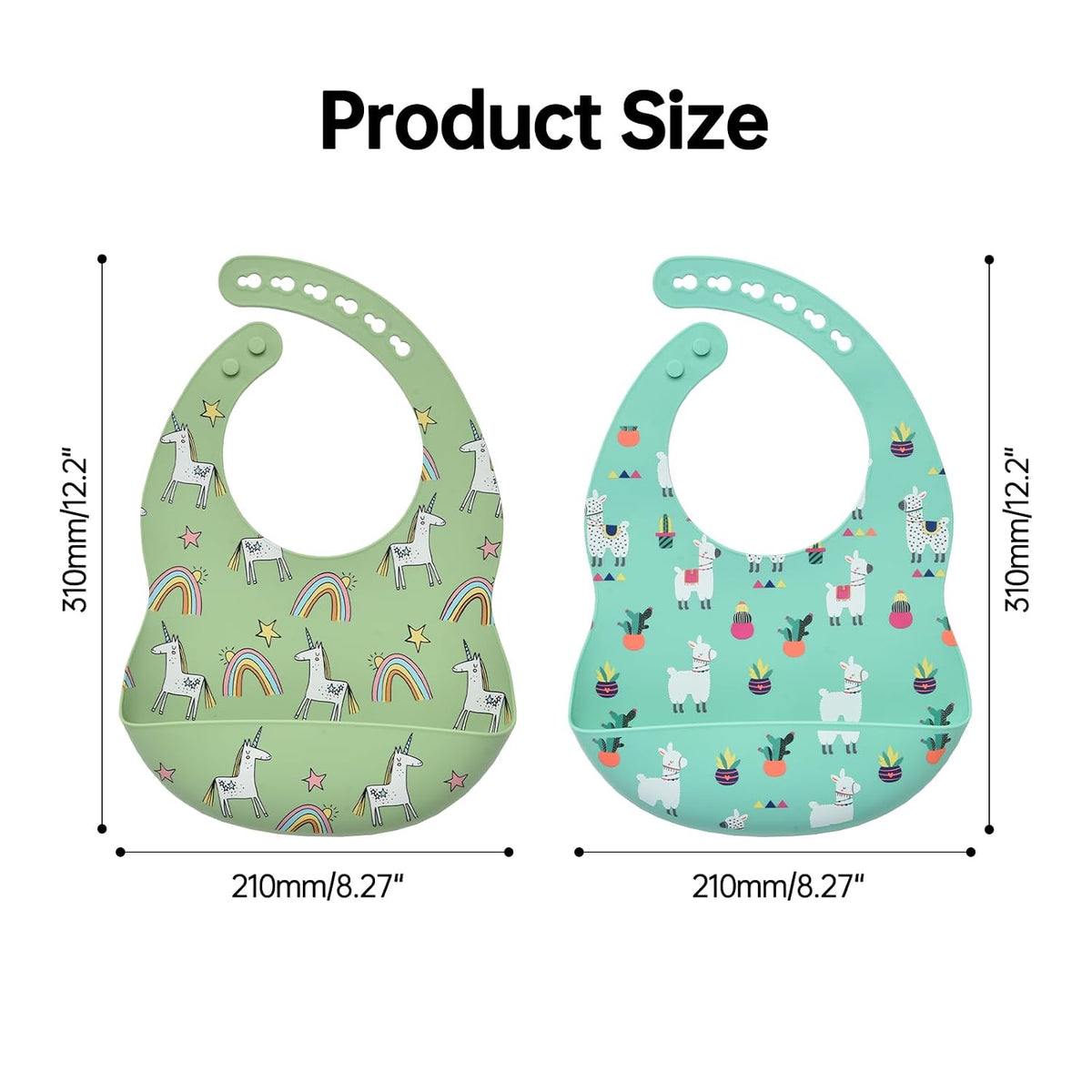 Silicone Baby Bibs 2 Sets, Adjustable Waterproof Baby Bibs(Green+Cyan)