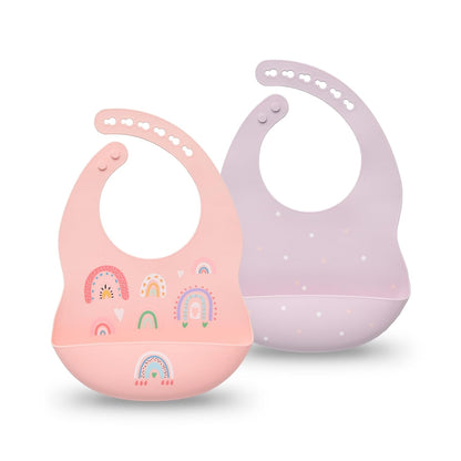 Silicone Baby Bibs 2 Sets, Adjustable Waterproof Baby Bibs(Green+Cyan)