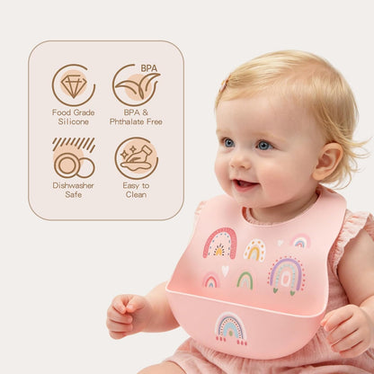 Silicone Baby Bibs 2 Sets, Adjustable Waterproof Baby Bibs(Green+Cyan)