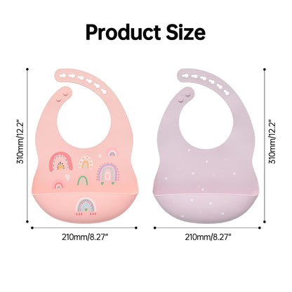 Silicone Baby Bibs 2 Sets, Adjustable Waterproof Baby Bibs(Green+Cyan)