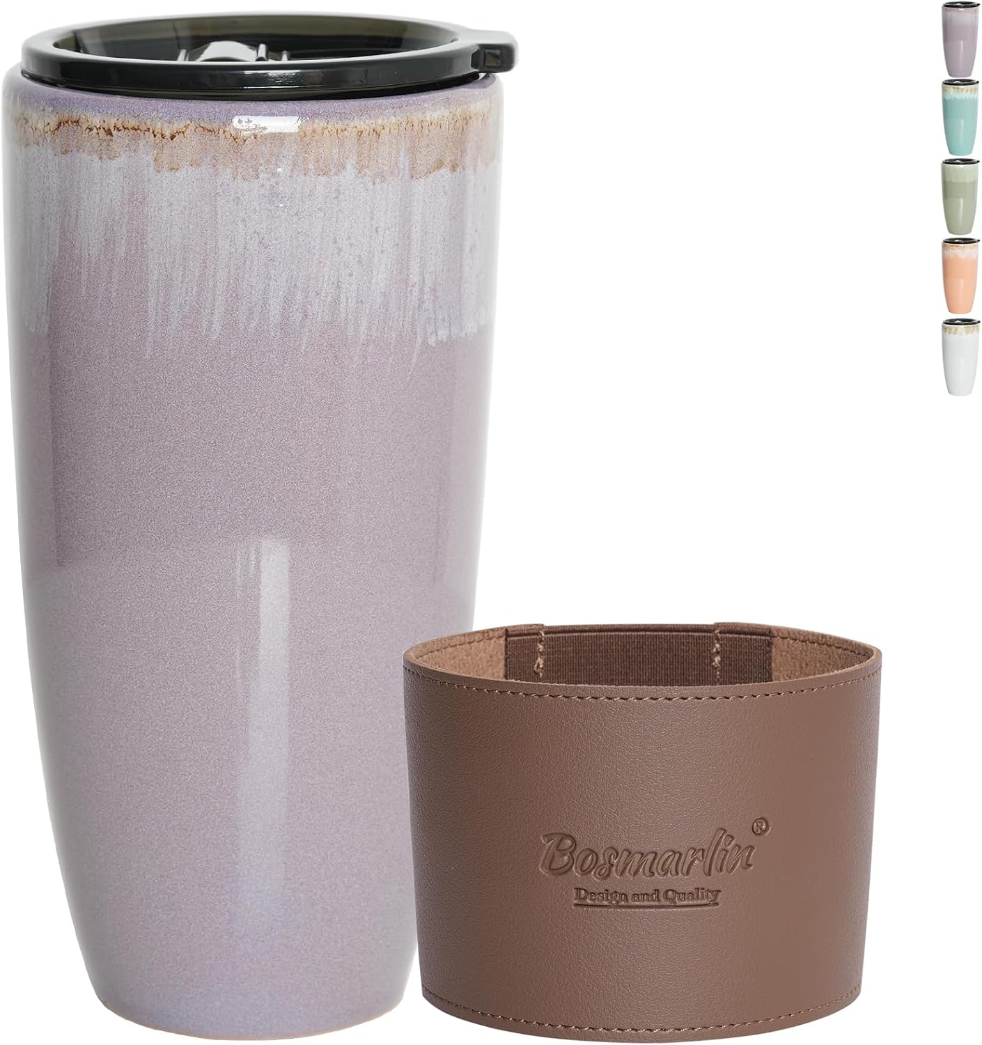 Ceramic Travel Coffee Cup with Lid, 21 oz, Portable Coffee Mug for Car Cup Holder, Microwave Safe, Reactive Glaze (Peacock Blue)