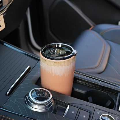 Ceramic Travel Coffee Cup with Lid, 21 oz, Portable Coffee Mug for Car Cup Holder, Microwave Safe, Reactive Glaze (Peacock Blue)
