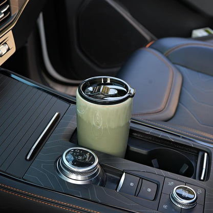 Ceramic Travel Coffee Cup with Lid, 21 oz, Portable Coffee Mug for Car Cup Holder, Microwave Safe, Reactive Glaze (Peacock Blue)