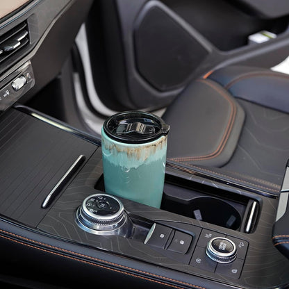 Ceramic Travel Coffee Cup with Lid, 21 oz, Portable Coffee Mug for Car Cup Holder, Microwave Safe, Reactive Glaze (Peacock Blue)