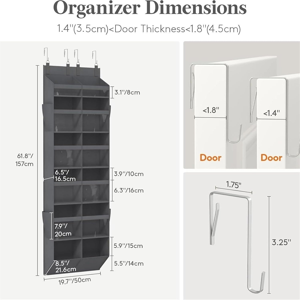 Over the Door Organizer, 6-Shelf Closet Hanging Storage,55lbs Capacity Behind the Door Storage,for Bathroom, Bedroom, and Dorm
