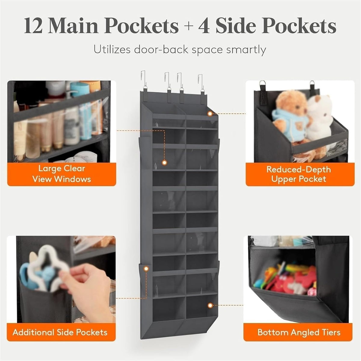 Over the Door Organizer, 6-Shelf Closet Hanging Storage,55lbs Capacity Behind the Door Storage,for Bathroom, Bedroom, and Dorm