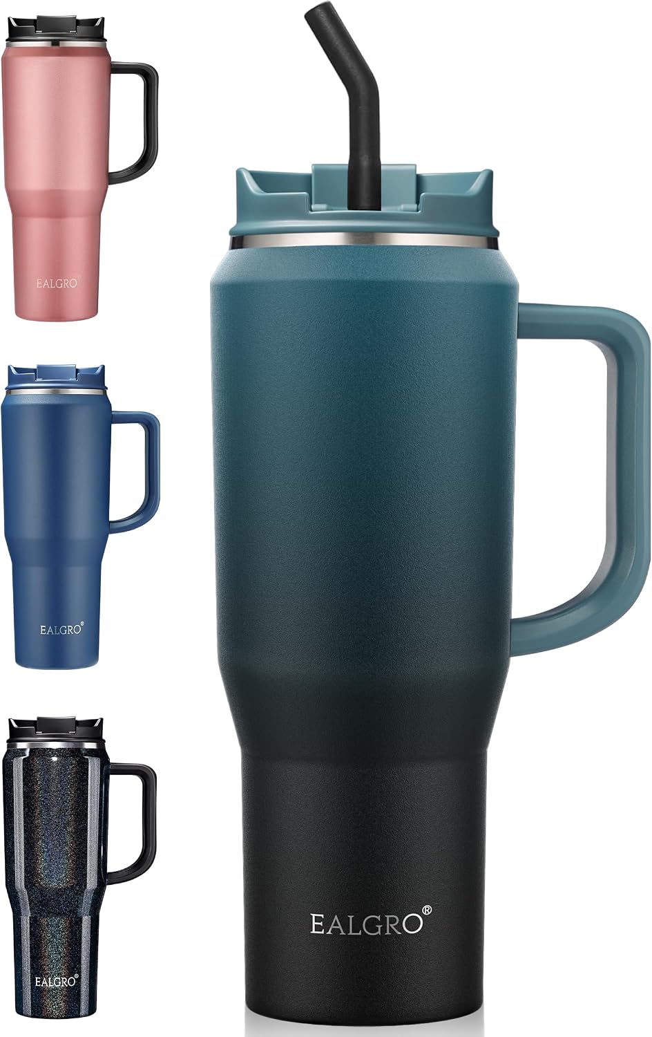 40 oz Tumbler with Handle, Insulated Tumblers with Lid and Straw | Leakproof Large Metal Sports Water Bottle Jug, Stainless Steel Travel Coffee Mug, Double Wall Vacuum Thermal Cup, Black