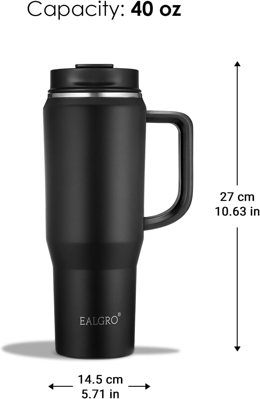 40 oz Tumbler with Handle, Insulated Tumblers with Lid and Straw | Leakproof Large Metal Sports Water Bottle Jug, Stainless Steel Travel Coffee Mug, Double Wall Vacuum Thermal Cup, Black