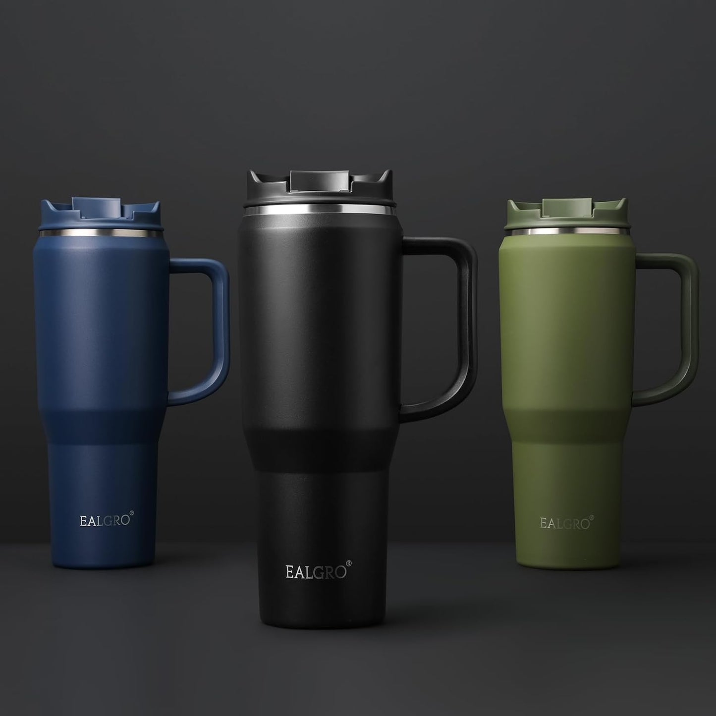 40 oz Tumbler with Handle, Insulated Tumblers with Lid and Straw | Leakproof Large Metal Sports Water Bottle Jug, Stainless Steel Travel Coffee Mug, Double Wall Vacuum Thermal Cup, Black