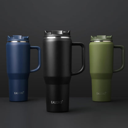 40 oz Tumbler with Handle, Insulated Tumblers with Lid and Straw | Leakproof Large Metal Sports Water Bottle Jug, Stainless Steel Travel Coffee Mug, Double Wall Vacuum Thermal Cup, Black