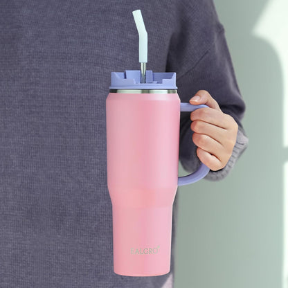 40 oz Tumbler with Handle, Insulated Tumblers with Lid and Straw | Leakproof Large Metal Sports Water Bottle Jug, Stainless Steel Travel Coffee Mug, Double Wall Vacuum Thermal Cup, Black