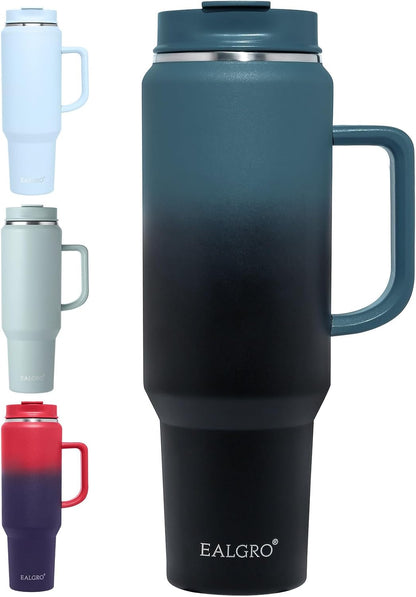40 oz Tumbler with Handle, Insulated Tumblers with Lid and Straw | Leakproof Large Metal Sports Water Bottle Jug, Stainless Steel Travel Coffee Mug, Double Wall Vacuum Thermal Cup, Black