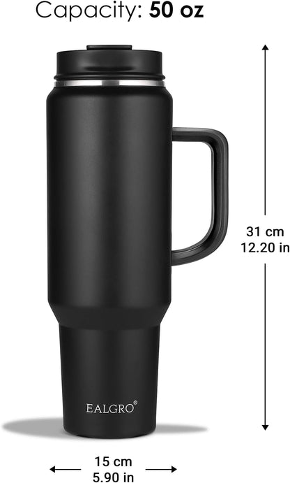 40 oz Tumbler with Handle, Insulated Tumblers with Lid and Straw | Leakproof Large Metal Sports Water Bottle Jug, Stainless Steel Travel Coffee Mug, Double Wall Vacuum Thermal Cup, Black