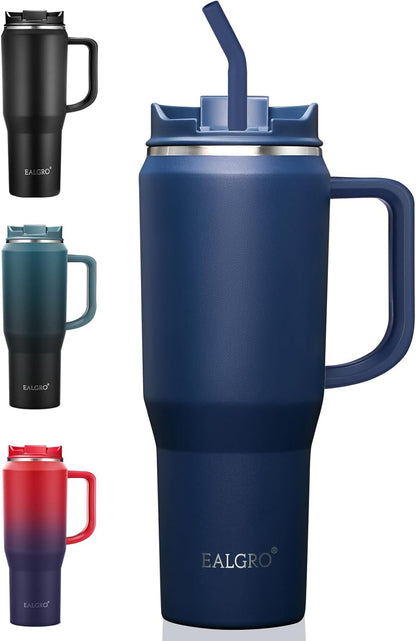 40 oz Tumbler with Handle, Insulated Tumblers with Lid and Straw | Leakproof Large Metal Sports Water Bottle Jug, Stainless Steel Travel Coffee Mug, Double Wall Vacuum Thermal Cup, Black
