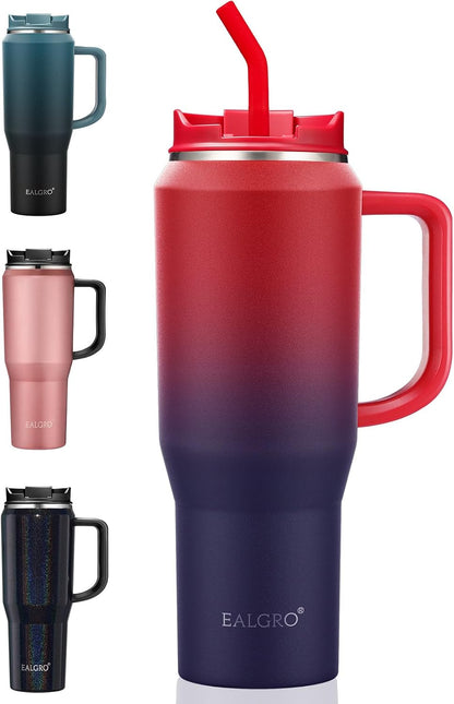 40 oz Tumbler with Handle, Insulated Tumblers with Lid and Straw | Leakproof Large Metal Sports Water Bottle Jug, Stainless Steel Travel Coffee Mug, Double Wall Vacuum Thermal Cup, Black
