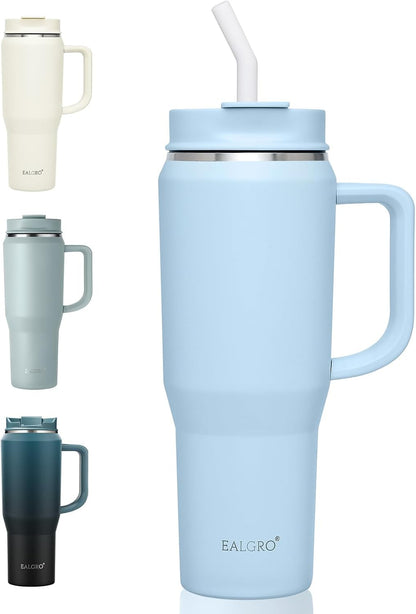 40 oz Tumbler with Handle, Insulated Tumblers with Lid and Straw | Leakproof Large Metal Sports Water Bottle Jug, Stainless Steel Travel Coffee Mug, Double Wall Vacuum Thermal Cup, Black