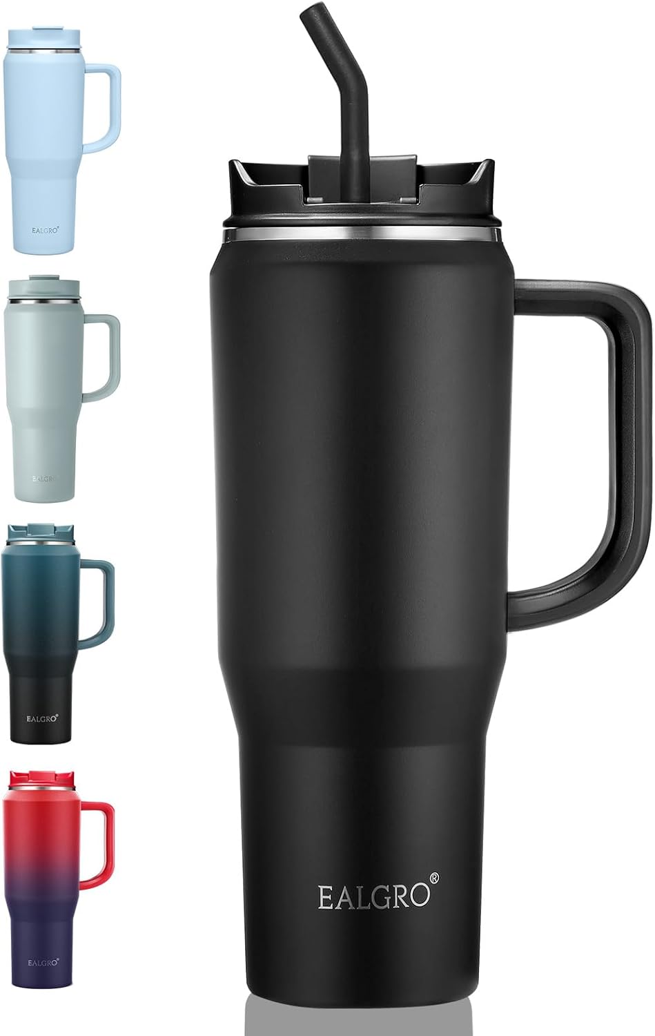 40 oz Tumbler with Handle, Insulated Tumblers with Lid and Straw | Leakproof Large Metal Sports Water Bottle Jug, Stainless Steel Travel Coffee Mug, Double Wall Vacuum Thermal Cup, Black