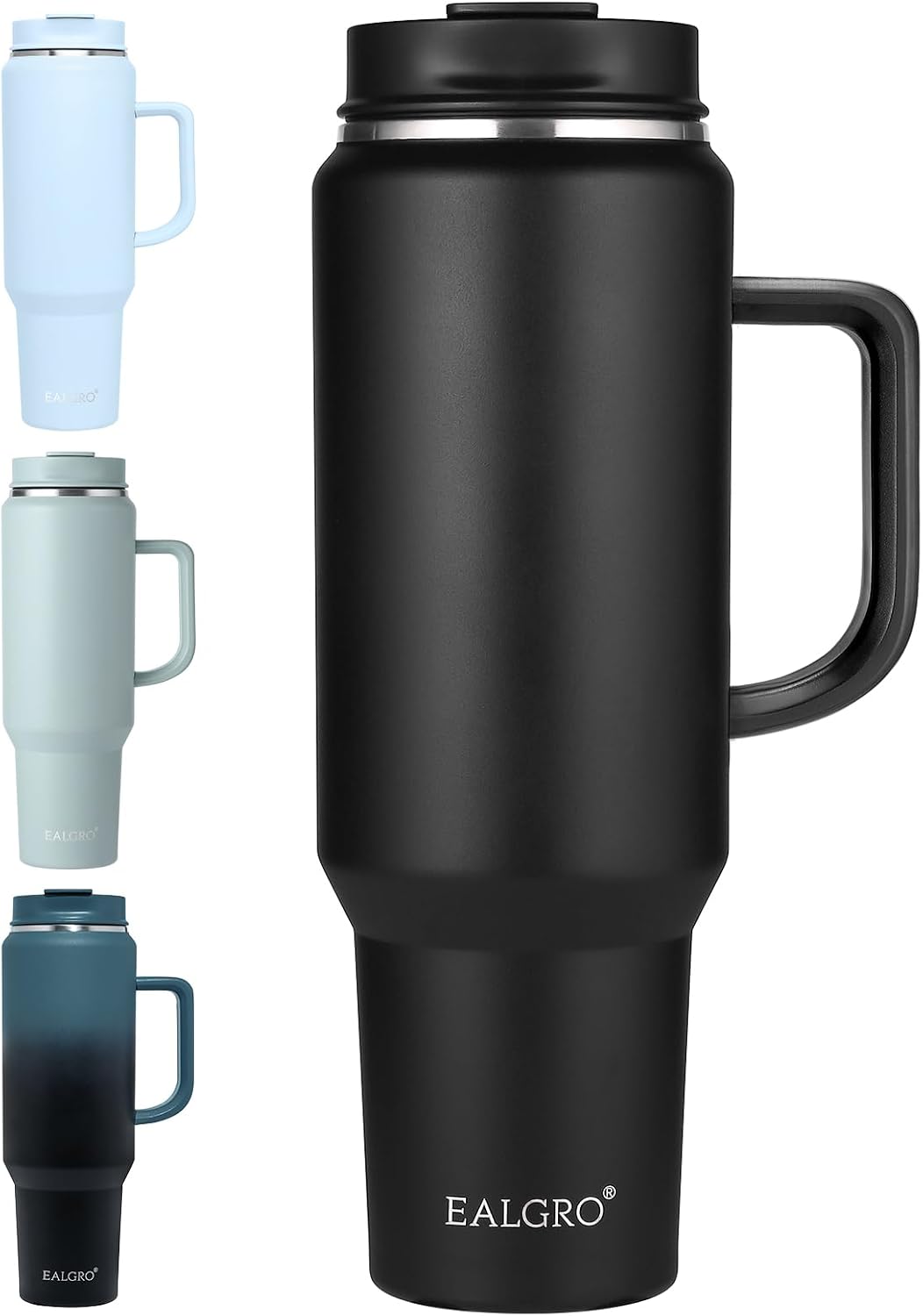40 oz Tumbler with Handle, Insulated Tumblers with Lid and Straw | Leakproof Large Metal Sports Water Bottle Jug, Stainless Steel Travel Coffee Mug, Double Wall Vacuum Thermal Cup, Black