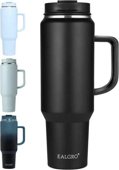 40 oz Tumbler with Handle, Insulated Tumblers with Lid and Straw | Leakproof Large Metal Sports Water Bottle Jug, Stainless Steel Travel Coffee Mug, Double Wall Vacuum Thermal Cup, Black