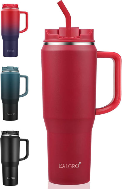40 oz Tumbler with Handle, Insulated Tumblers with Lid and Straw | Leakproof Large Metal Sports Water Bottle Jug, Stainless Steel Travel Coffee Mug, Double Wall Vacuum Thermal Cup, Black