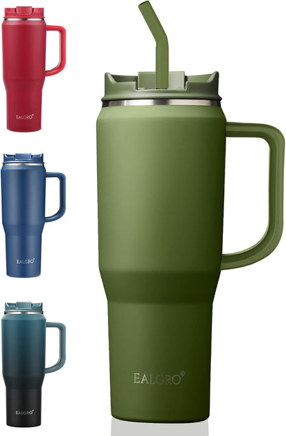 40 oz Tumbler with Handle, Insulated Tumblers with Lid and Straw | Leakproof Large Metal Sports Water Bottle Jug, Stainless Steel Travel Coffee Mug, Double Wall Vacuum Thermal Cup, Black