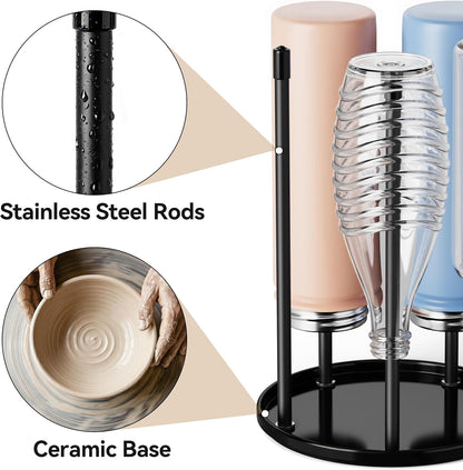 Bottle Drying Rack – Ceramic Base Bottle Organizer for Countertop, Baby Bottle Rack, Water Bottle Storage Rack, Black
