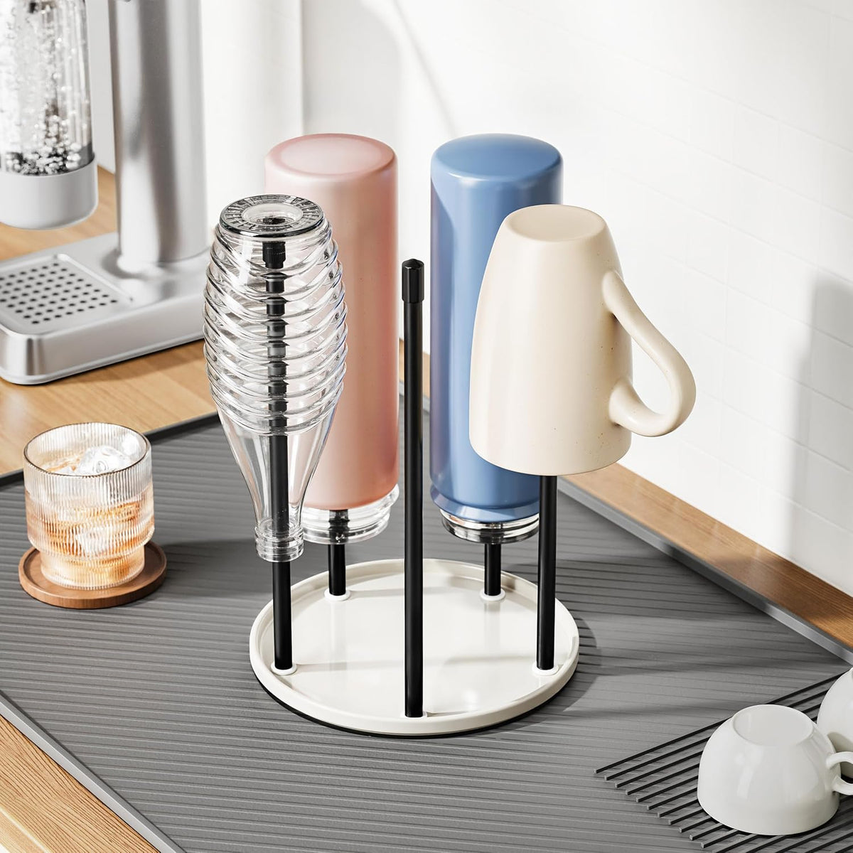 Bottle Drying Rack – Ceramic Base Bottle Organizer for Countertop, Baby Bottle Rack, Water Bottle Storage Rack, Black