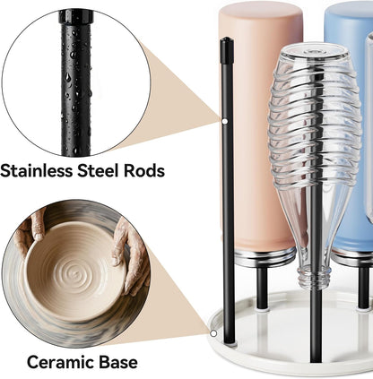 Bottle Drying Rack – Ceramic Base Bottle Organizer for Countertop, Baby Bottle Rack, Water Bottle Storage Rack, Black