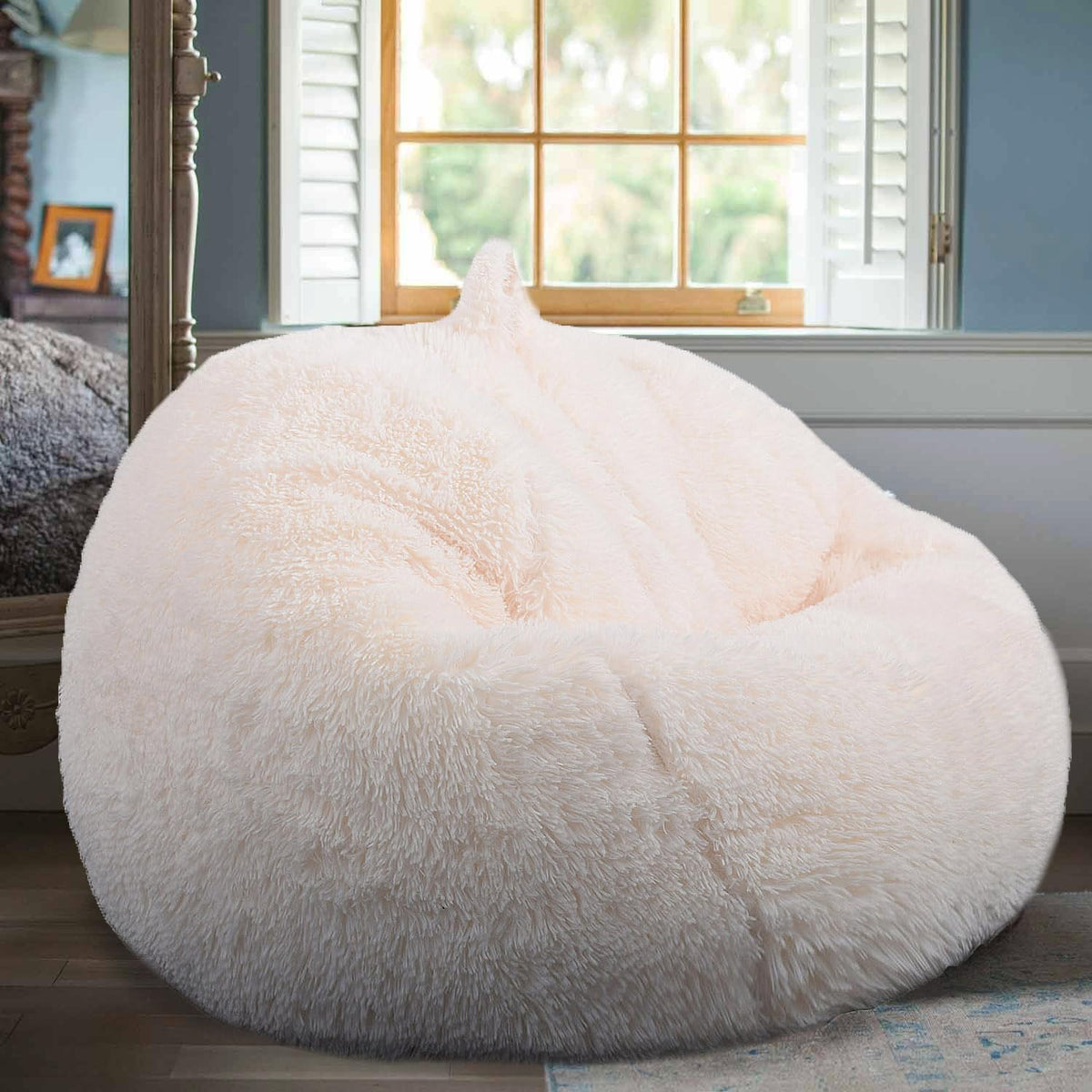 Fluffy Stuffed Animal Storage Bean Bag Chair Cover (No Filler), Faux Fur Comfy Bean Bag Cover for Organizing Plush Toys or Textile, for Adults Teens Kids Girls,Dusty Pink