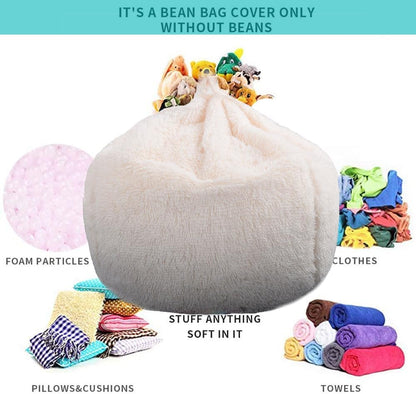 Fluffy Stuffed Animal Storage Bean Bag Chair Cover (No Filler), Faux Fur Comfy Bean Bag Cover for Organizing Plush Toys or Textile, for Adults Teens Kids Girls,Dusty Pink