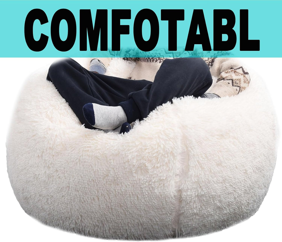 Fluffy Stuffed Animal Storage Bean Bag Chair Cover (No Filler), Faux Fur Comfy Bean Bag Cover for Organizing Plush Toys or Textile, for Adults Teens Kids Girls,Dusty Pink