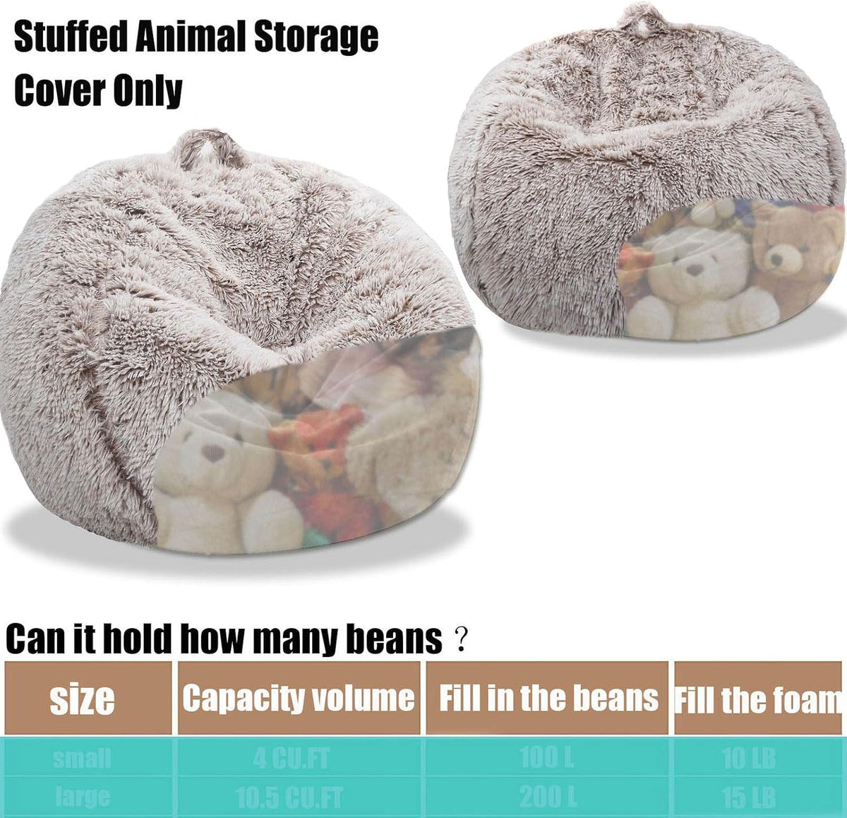Fluffy Stuffed Animal Storage Bean Bag Chair Cover (No Filler), Faux Fur Comfy Bean Bag Cover for Organizing Plush Toys or Textile, for Adults Teens Kids Girls,Dusty Pink