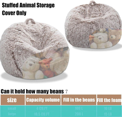 Fluffy Stuffed Animal Storage Bean Bag Chair Cover (No Filler), Faux Fur Comfy Bean Bag Cover for Organizing Plush Toys or Textile, for Adults Teens Kids Girls,Dusty Pink