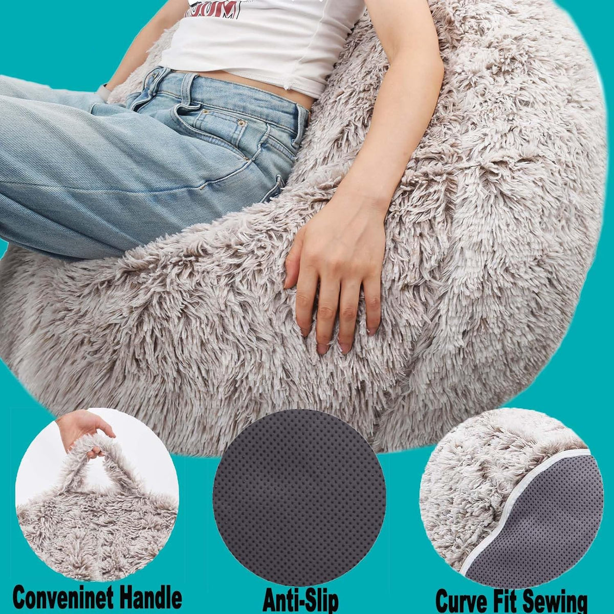 Fluffy Stuffed Animal Storage Bean Bag Chair Cover (No Filler), Faux Fur Comfy Bean Bag Cover for Organizing Plush Toys or Textile, for Adults Teens Kids Girls,Dusty Pink