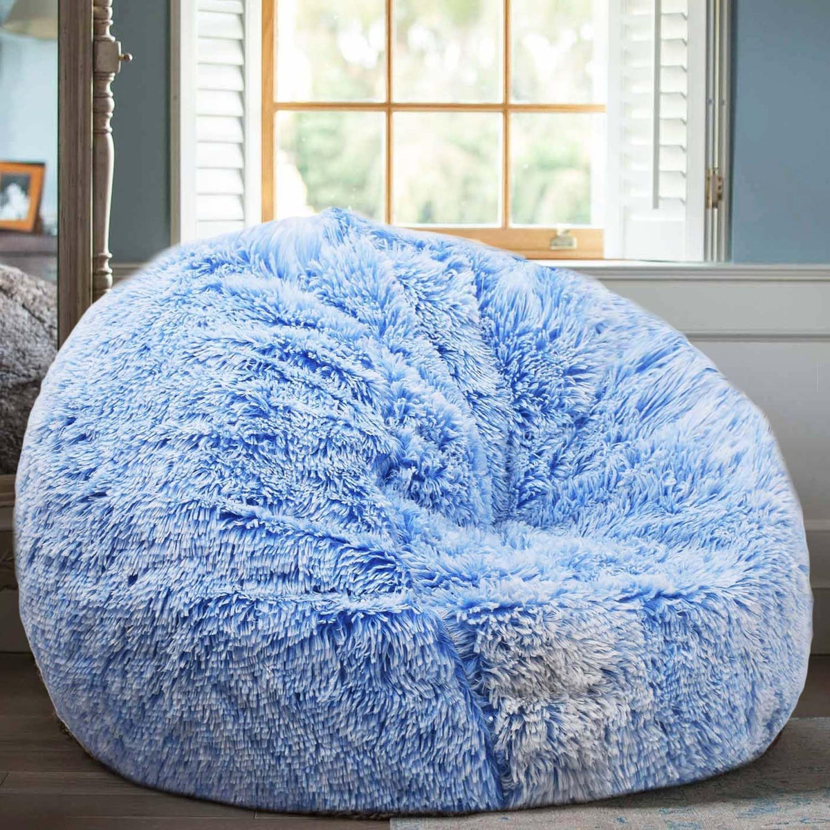 Fluffy Stuffed Animal Storage Bean Bag Chair Cover (No Filler), Faux Fur Comfy Bean Bag Cover for Organizing Plush Toys or Textile, for Adults Teens Kids Girls,Dusty Pink