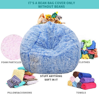 Fluffy Stuffed Animal Storage Bean Bag Chair Cover (No Filler), Faux Fur Comfy Bean Bag Cover for Organizing Plush Toys or Textile, for Adults Teens Kids Girls,Dusty Pink