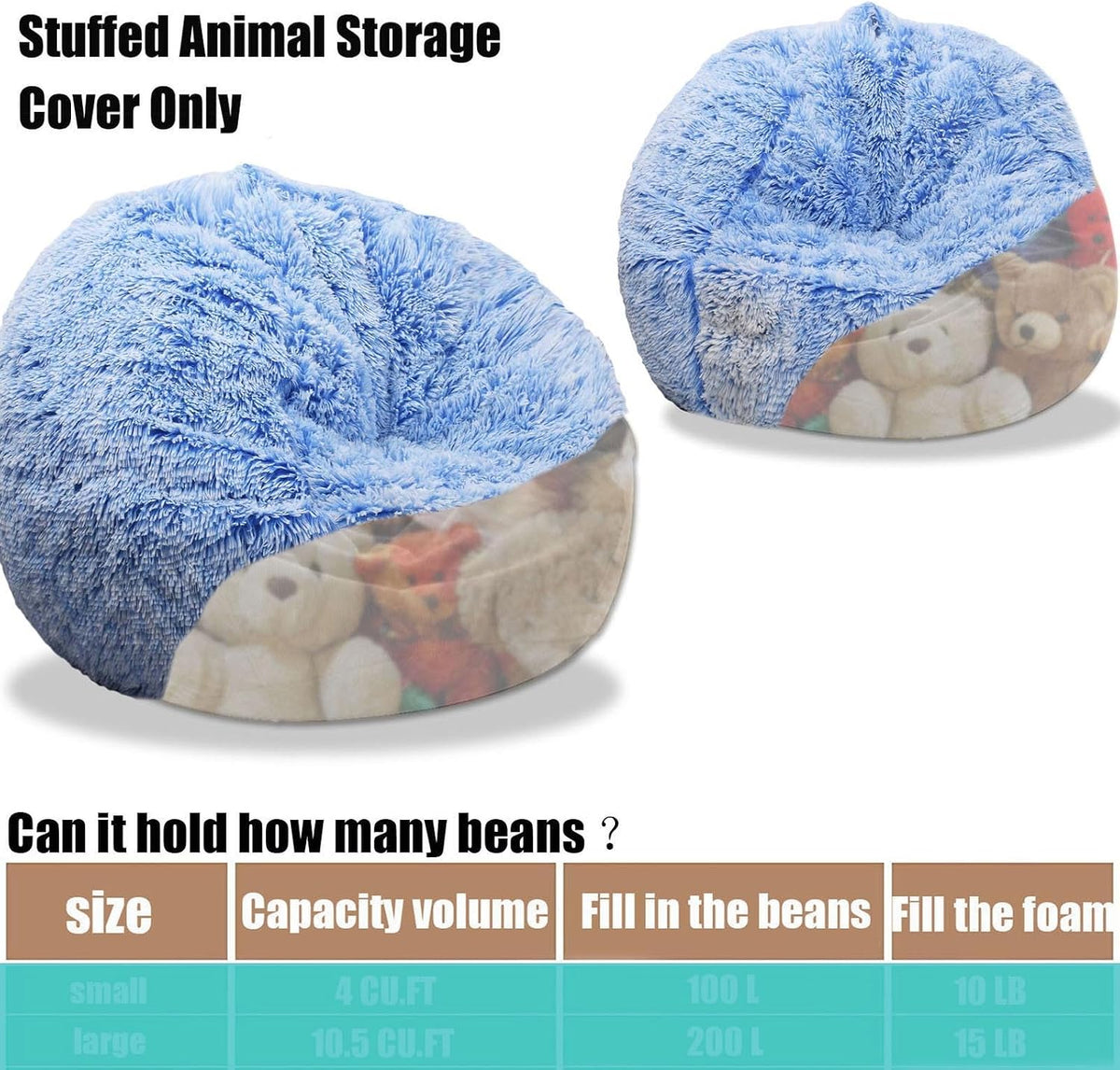 Fluffy Stuffed Animal Storage Bean Bag Chair Cover (No Filler), Faux Fur Comfy Bean Bag Cover for Organizing Plush Toys or Textile, for Adults Teens Kids Girls,Dusty Pink